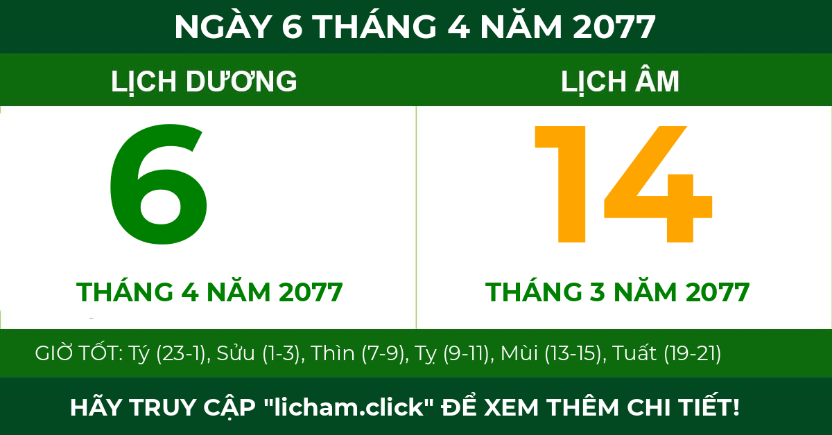 lịch âm ngày 6 tháng 4 năm 2077