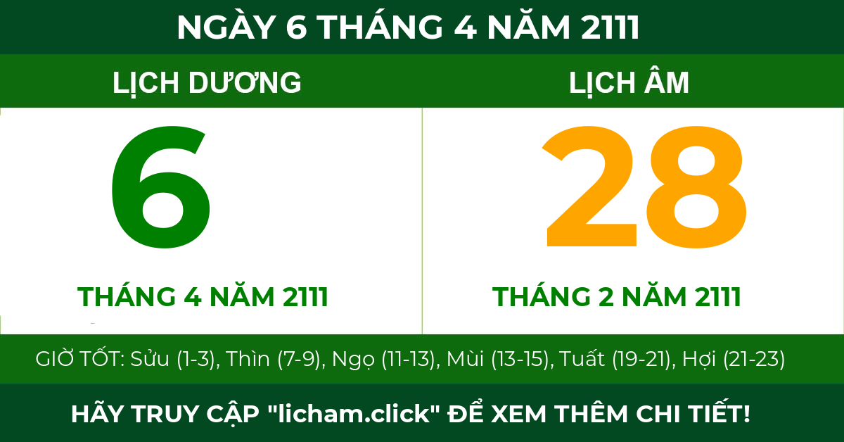 lịch âm ngày 6 tháng 4 năm 2111