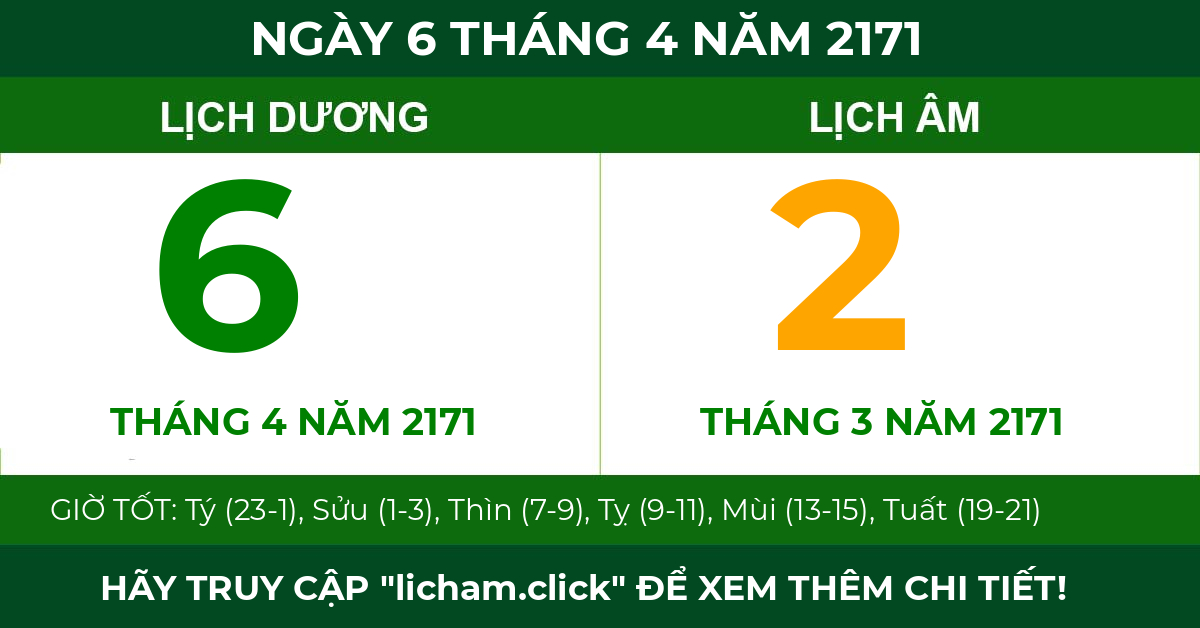 lịch âm ngày 6 tháng 4 năm 2171