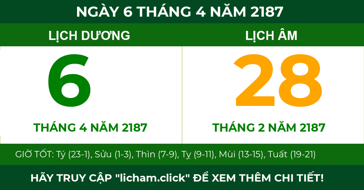 lịch âm ngày 6 tháng 4 năm 2187
