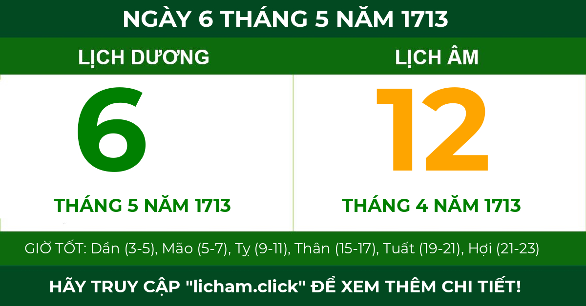 lịch âm ngày 6 tháng 5 năm 1713