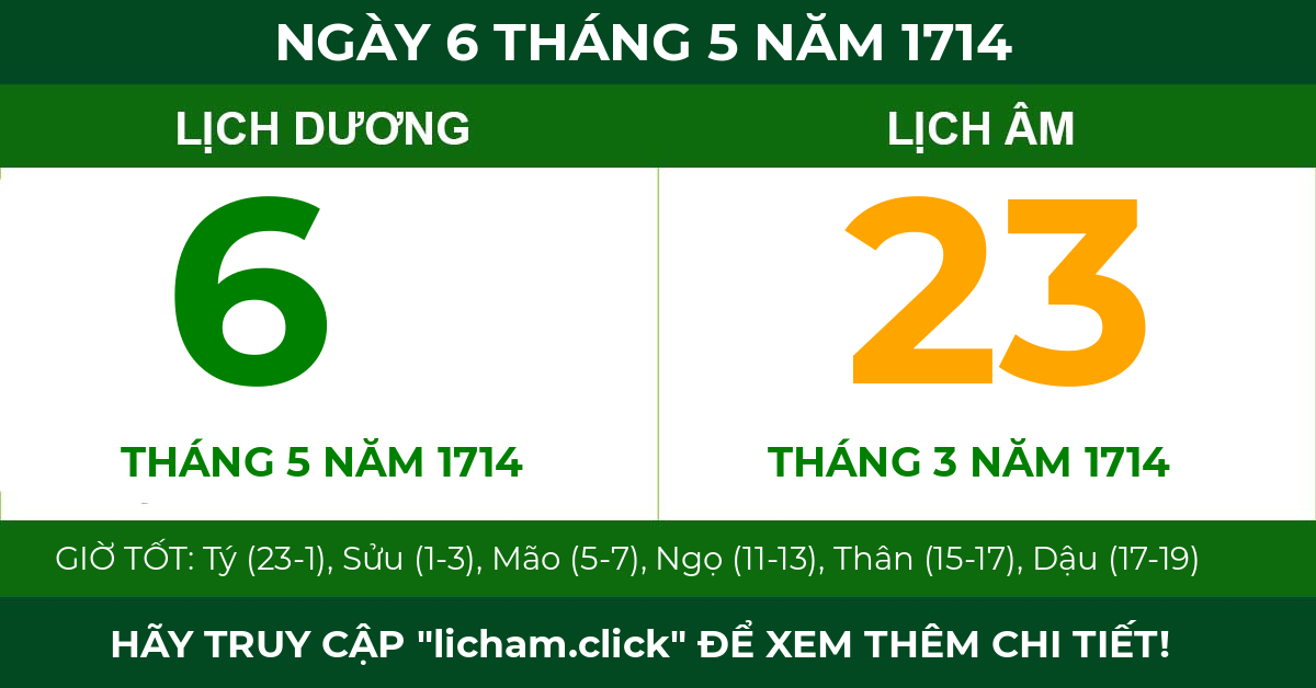 lịch âm ngày 6 tháng 5 năm 1714