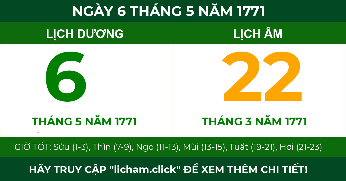 lịch âm ngày 6 tháng 5 năm 1771
