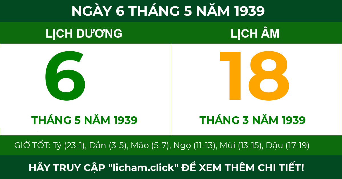 lịch âm ngày 6 tháng 5 năm 1939