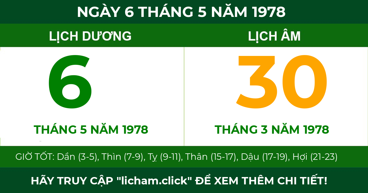 lịch âm ngày 6 tháng 5 năm 1978