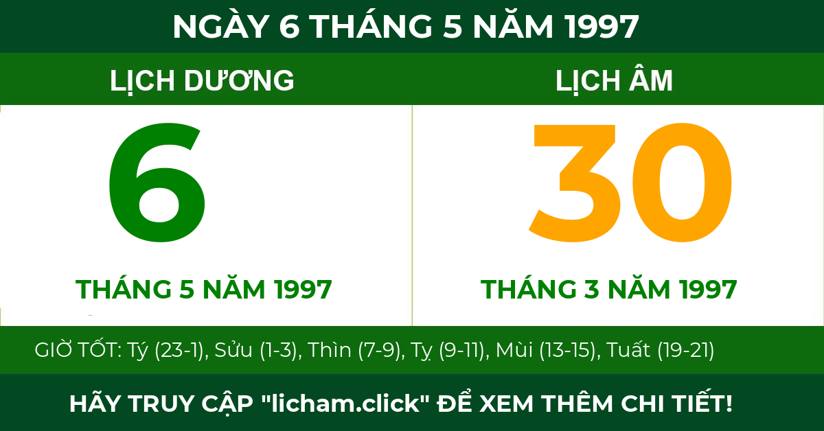 lịch âm ngày 6 tháng 5 năm 1997