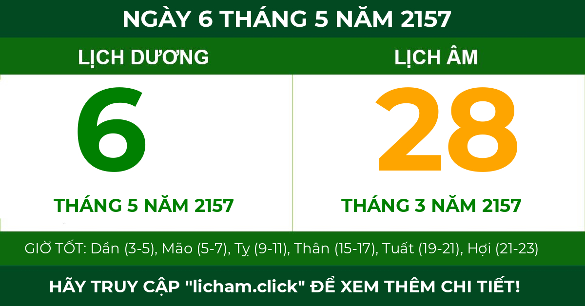 lịch âm ngày 6 tháng 5 năm 2157