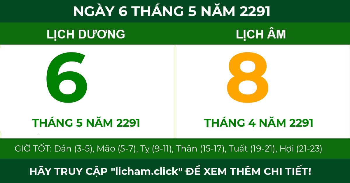 lịch âm ngày 6 tháng 5 năm 2291