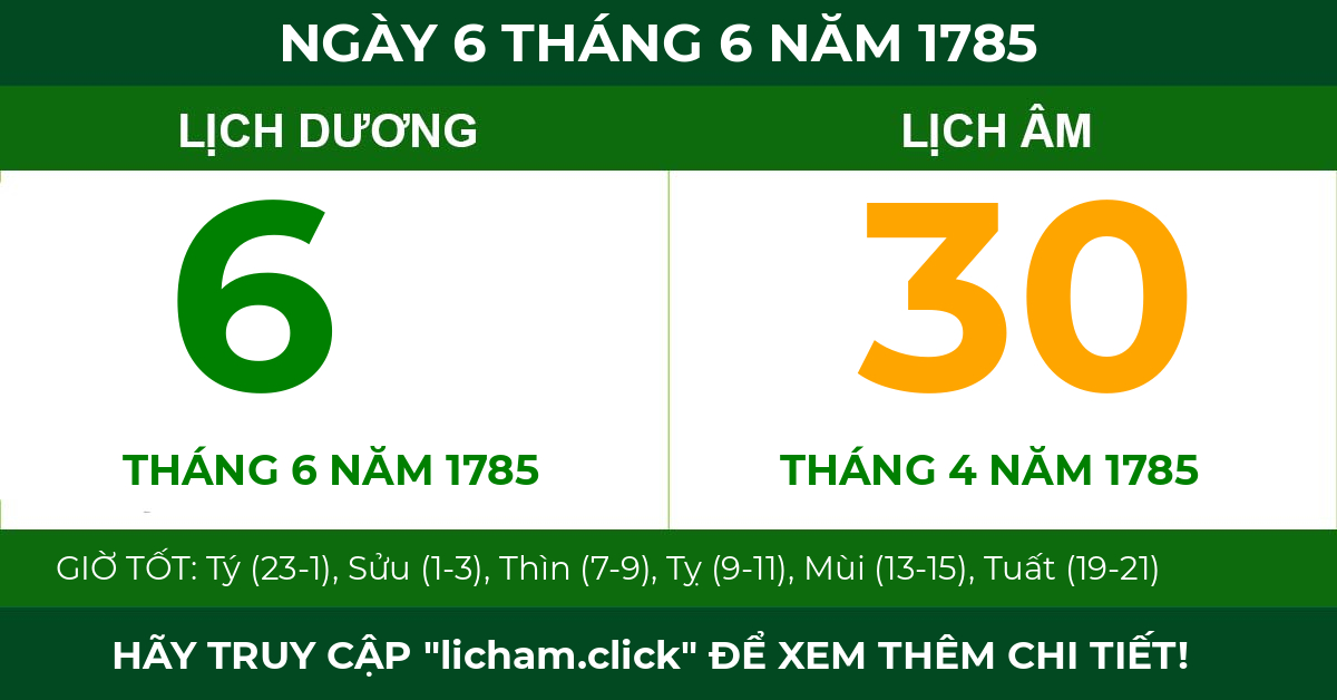 lịch âm ngày 6 tháng 6 năm 1785