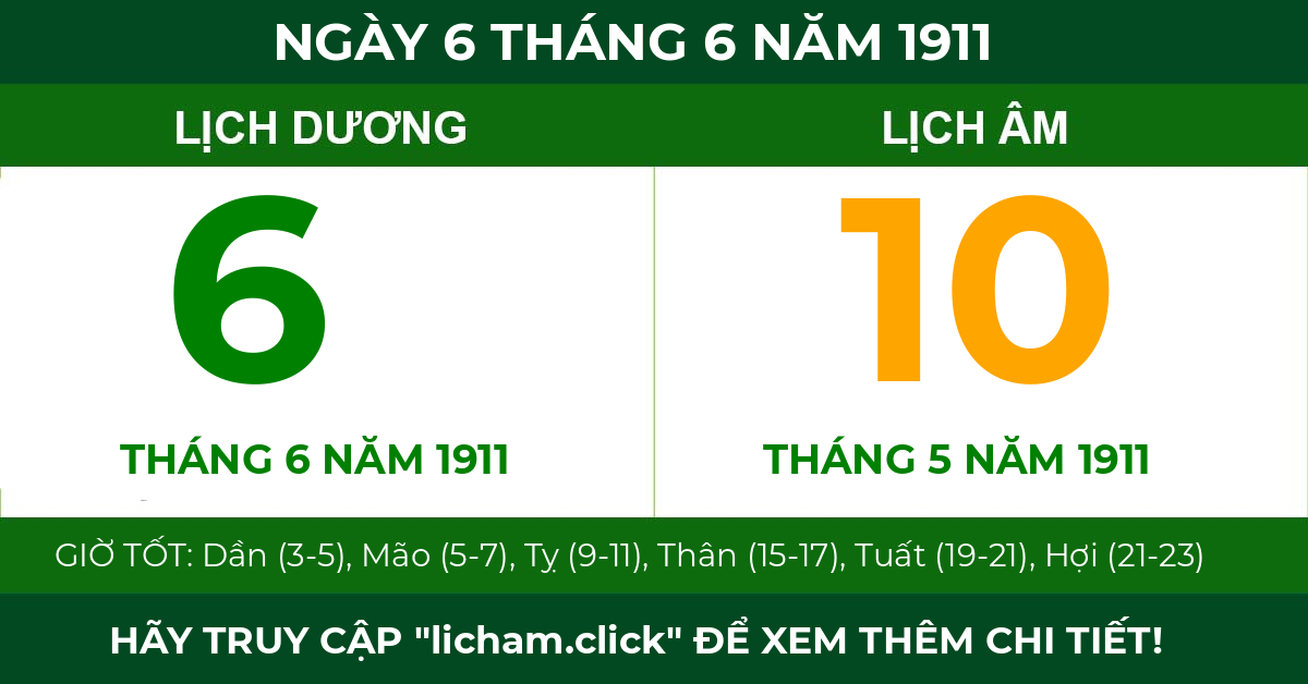 lịch âm ngày 6 tháng 6 năm 1911