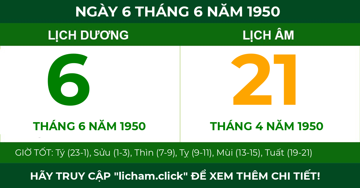 lịch âm ngày 6 tháng 6 năm 1950