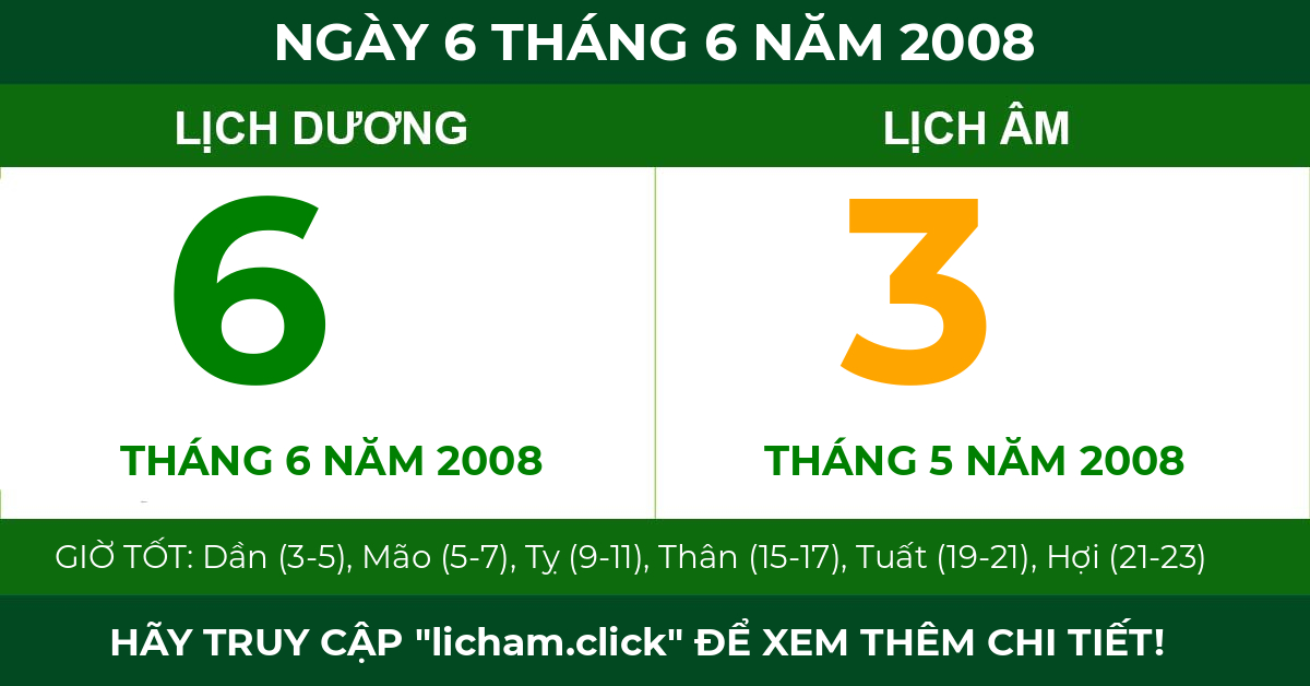 lịch âm ngày 6 tháng 6 năm 2008