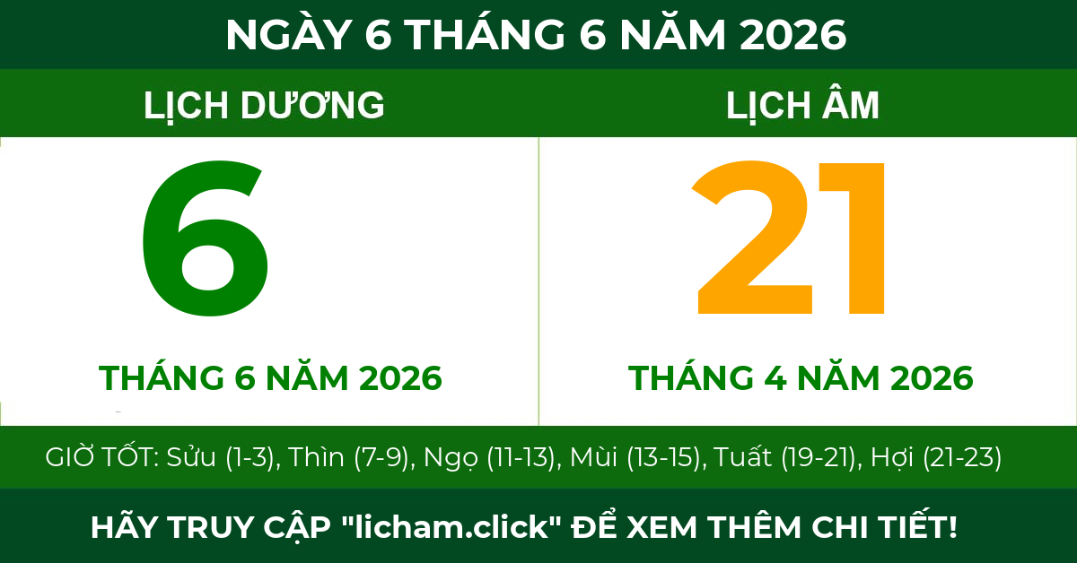 lịch âm ngày 6 tháng 6 năm 2026