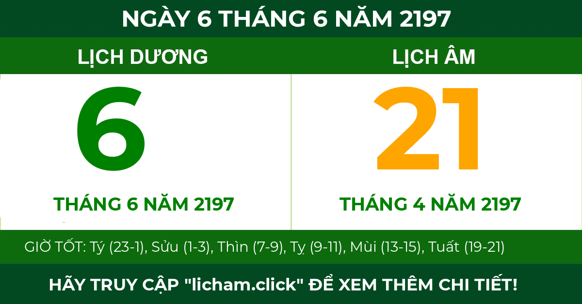 lịch âm ngày 6 tháng 6 năm 2197