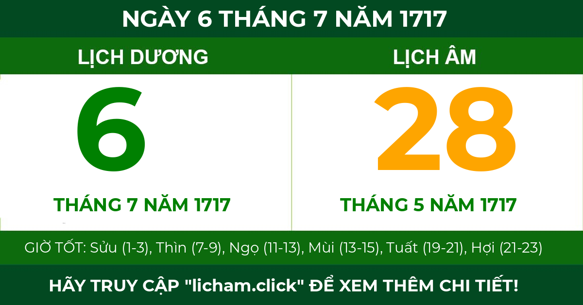 lịch âm ngày 6 tháng 7 năm 1717