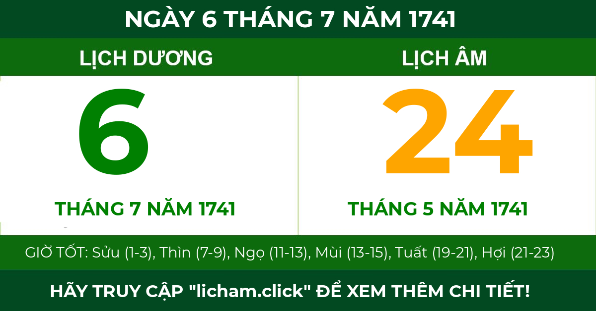 lịch âm ngày 6 tháng 7 năm 1741