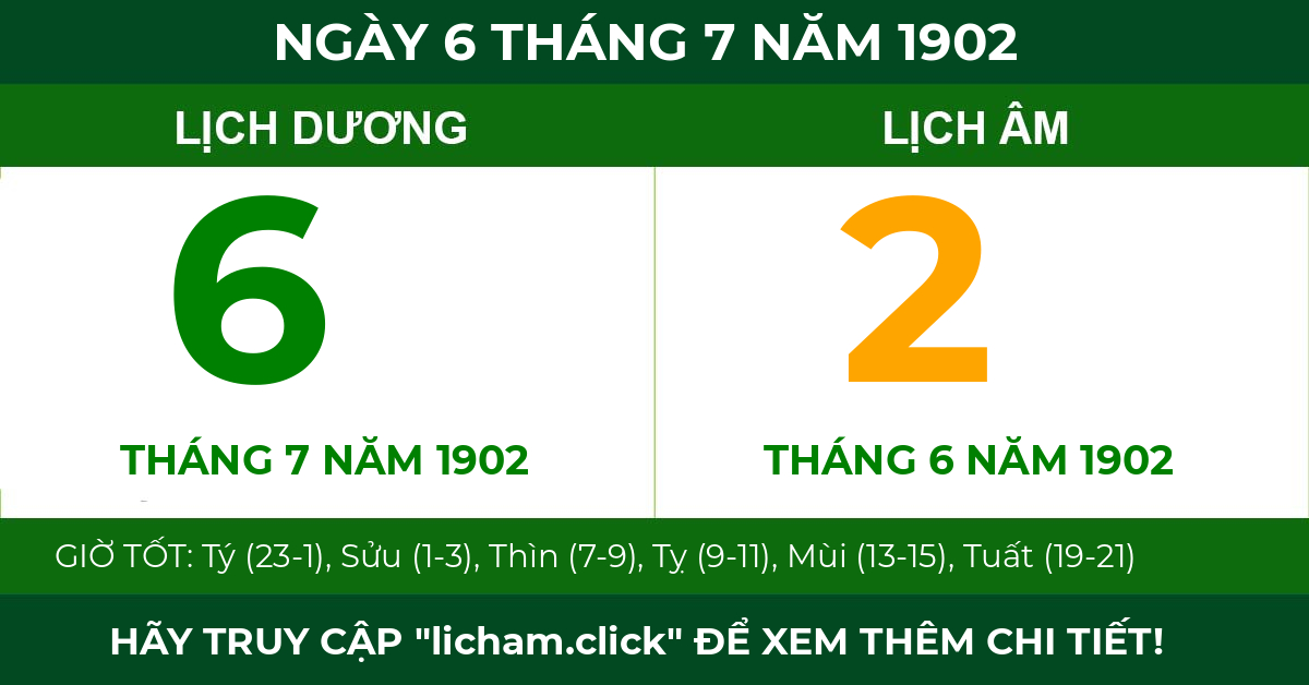 lịch âm ngày 6 tháng 7 năm 1902