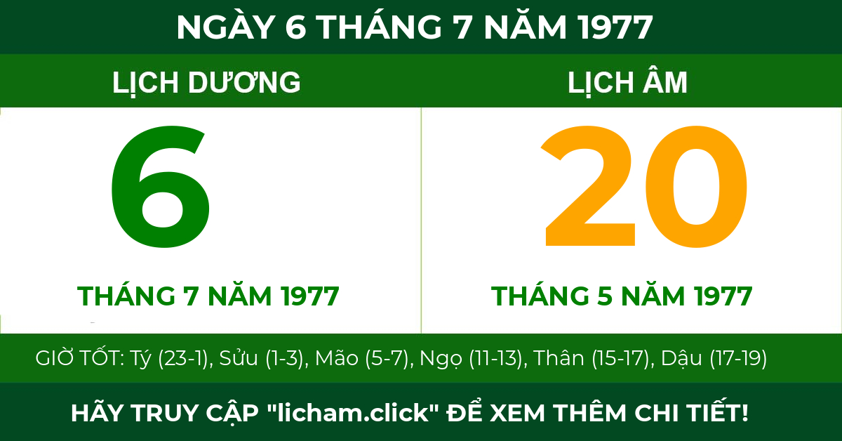 lịch âm ngày 6 tháng 7 năm 1977