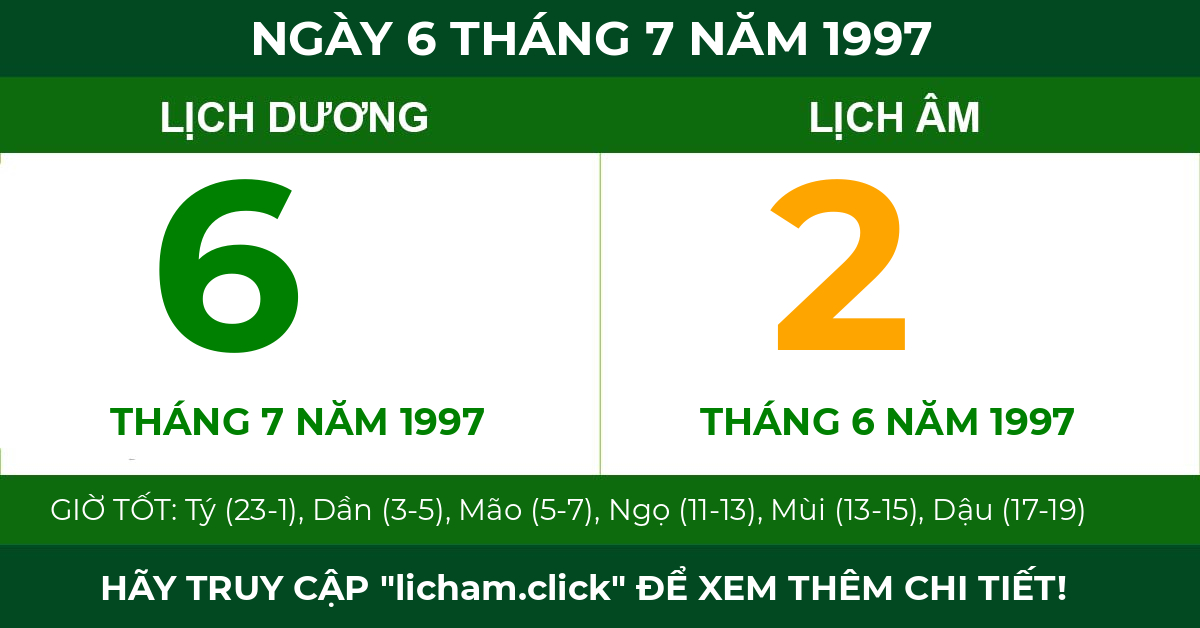 lịch âm ngày 6 tháng 7 năm 1997
