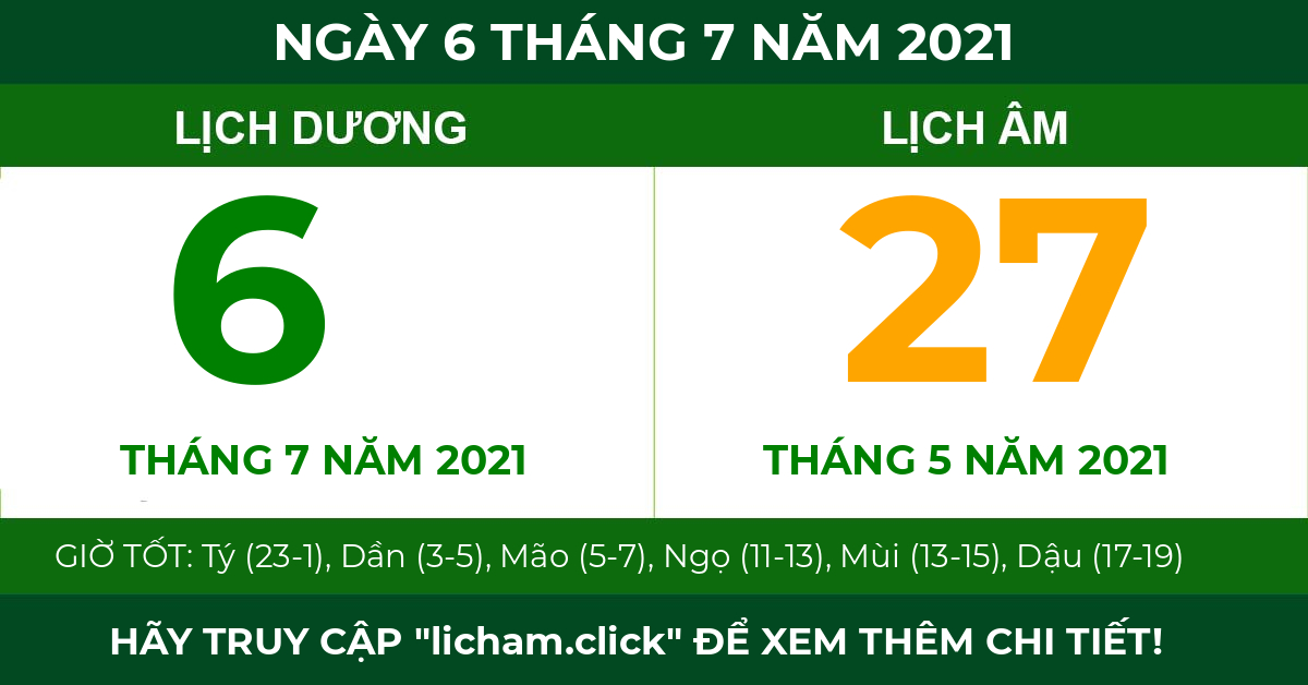 lịch âm ngày 6 tháng 7 năm 2021