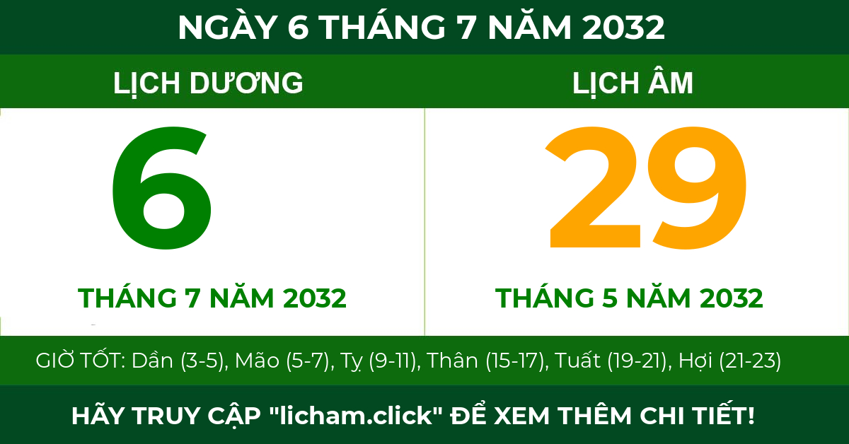 lịch âm ngày 6 tháng 7 năm 2032