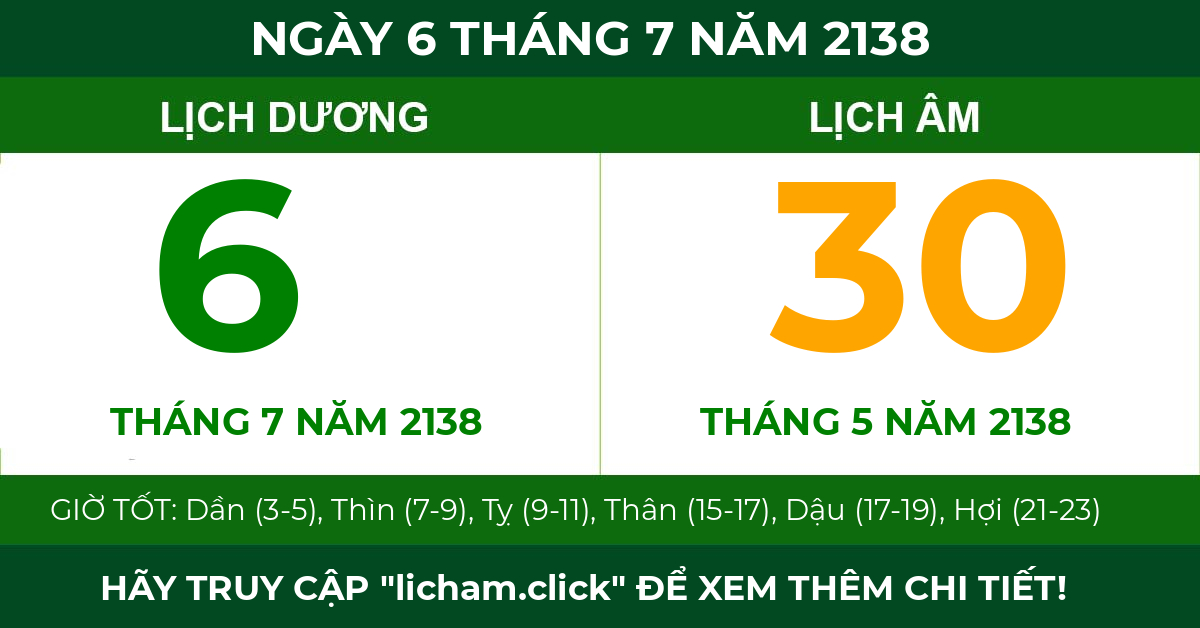 lịch âm ngày 6 tháng 7 năm 2138