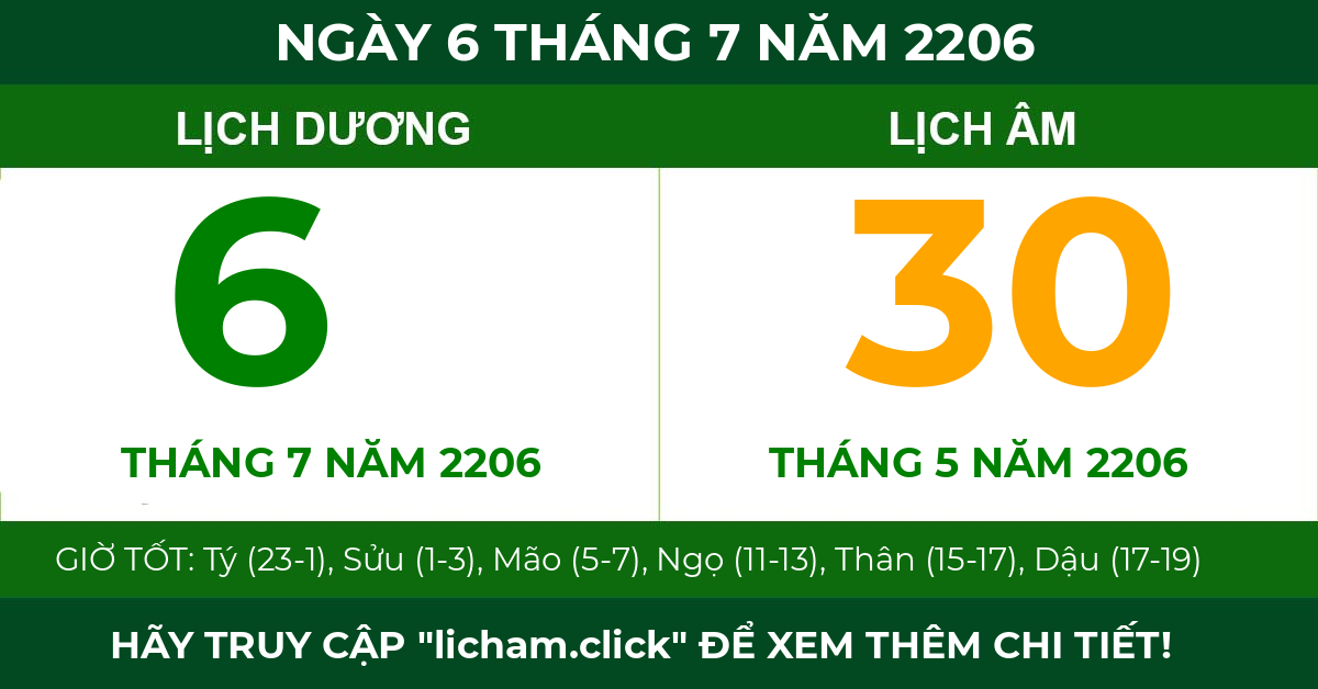 lịch âm ngày 6 tháng 7 năm 2206