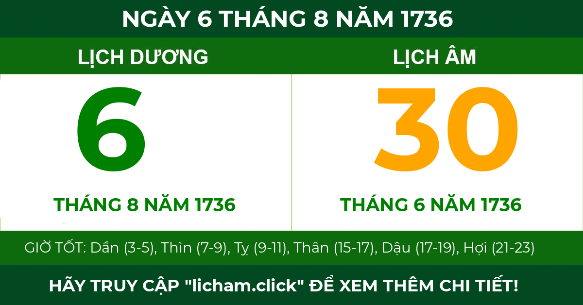 lịch âm ngày 6 tháng 8 năm 1736