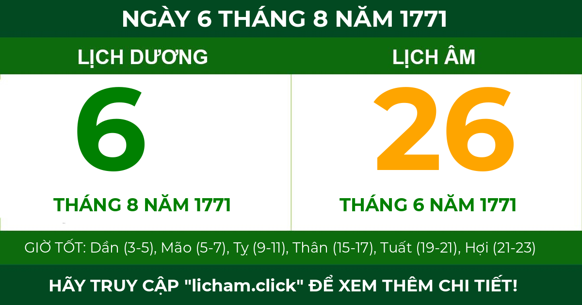 lịch âm ngày 6 tháng 8 năm 1771