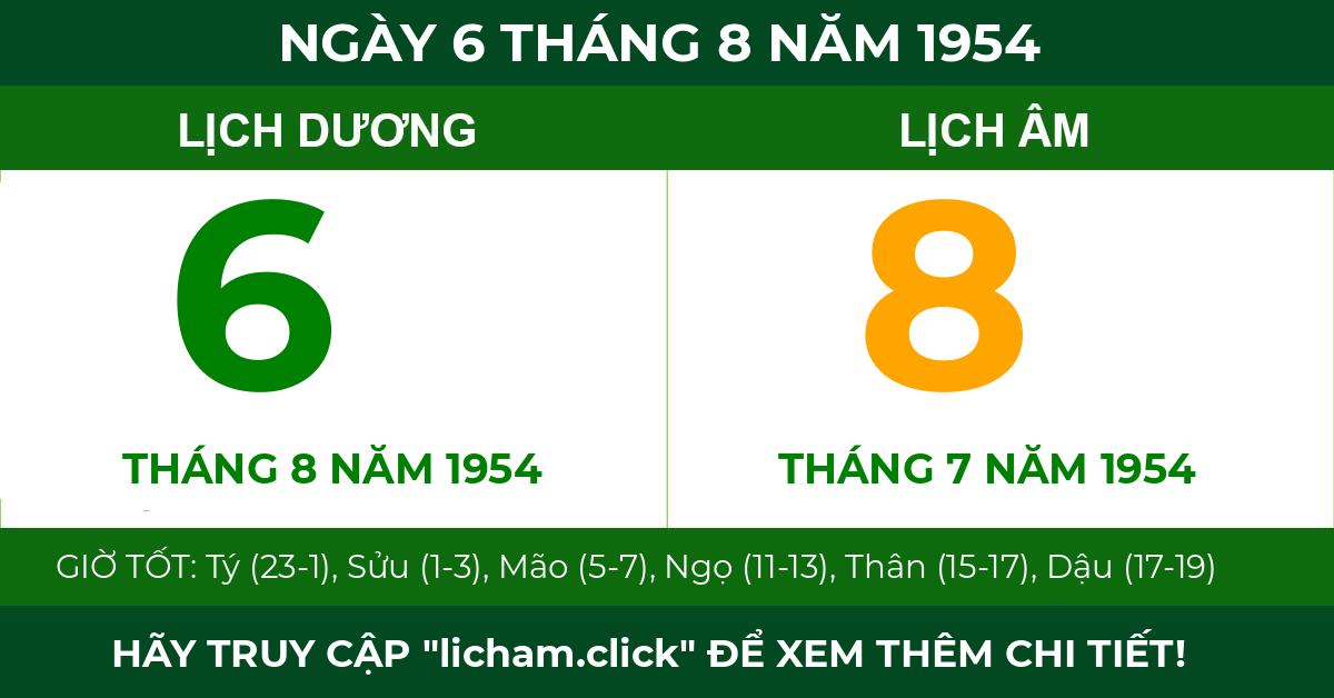 lịch âm ngày 6 tháng 8 năm 1954