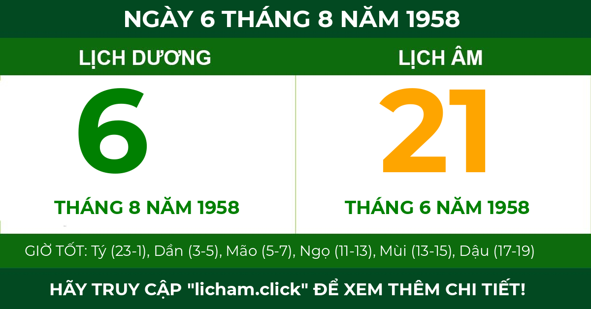 lịch âm ngày 6 tháng 8 năm 1958