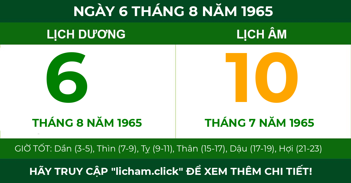 lịch âm ngày 6 tháng 8 năm 1965