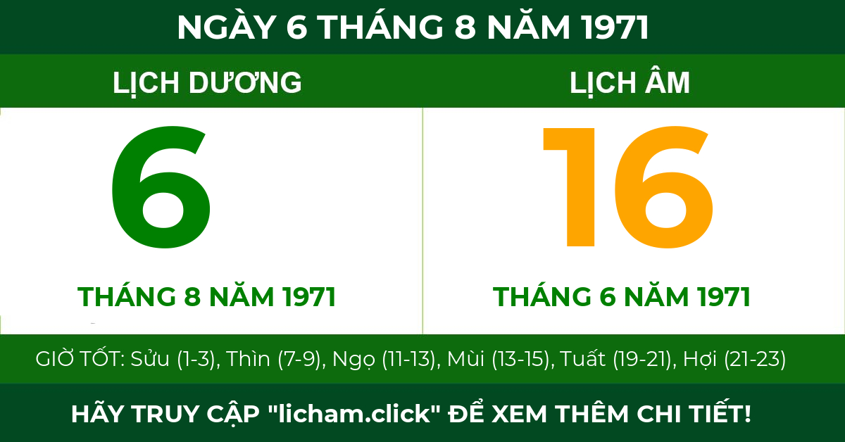 lịch âm ngày 6 tháng 8 năm 1971