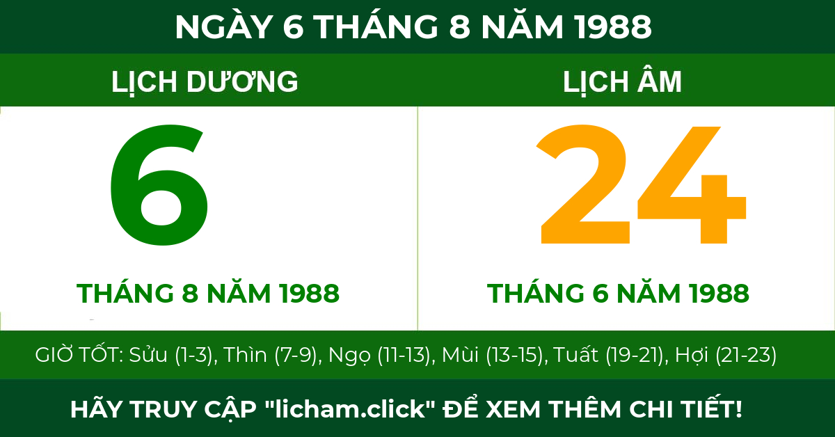 lịch âm ngày 6 tháng 8 năm 1988