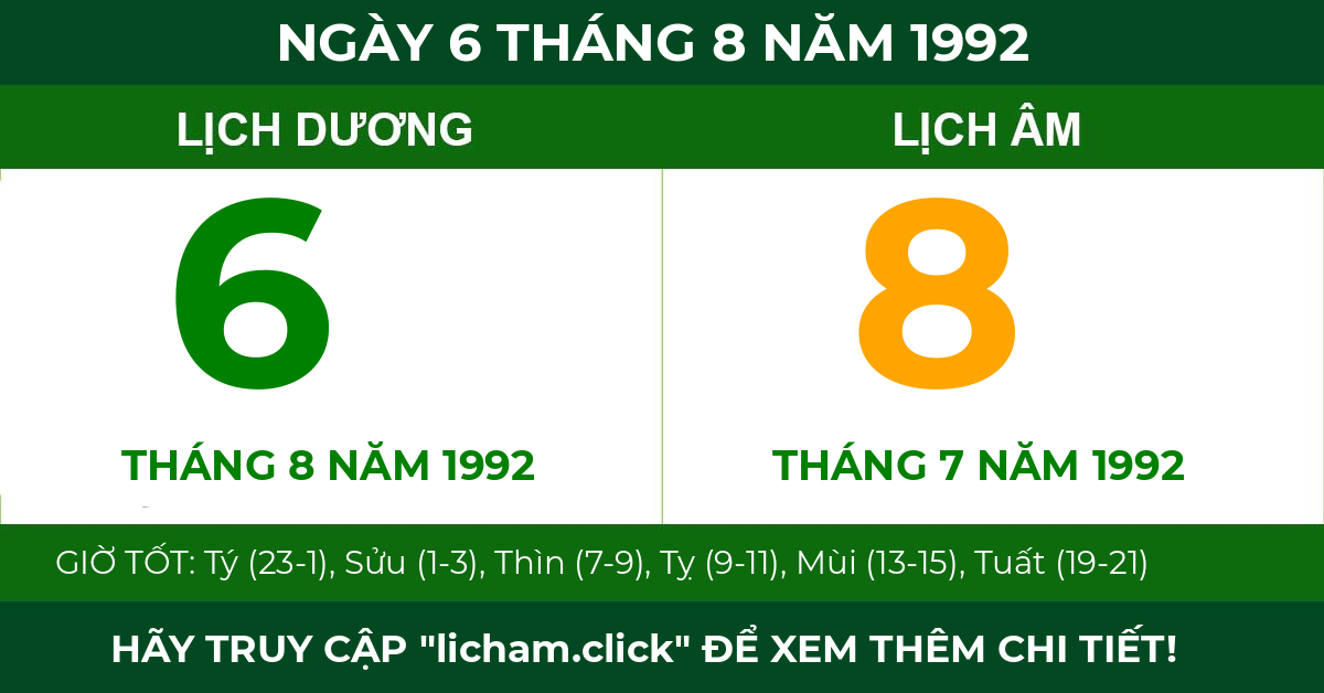 lịch âm ngày 6 tháng 8 năm 1992