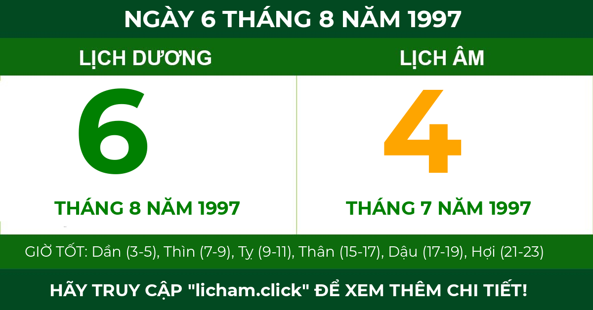 lịch âm ngày 6 tháng 8 năm 1997