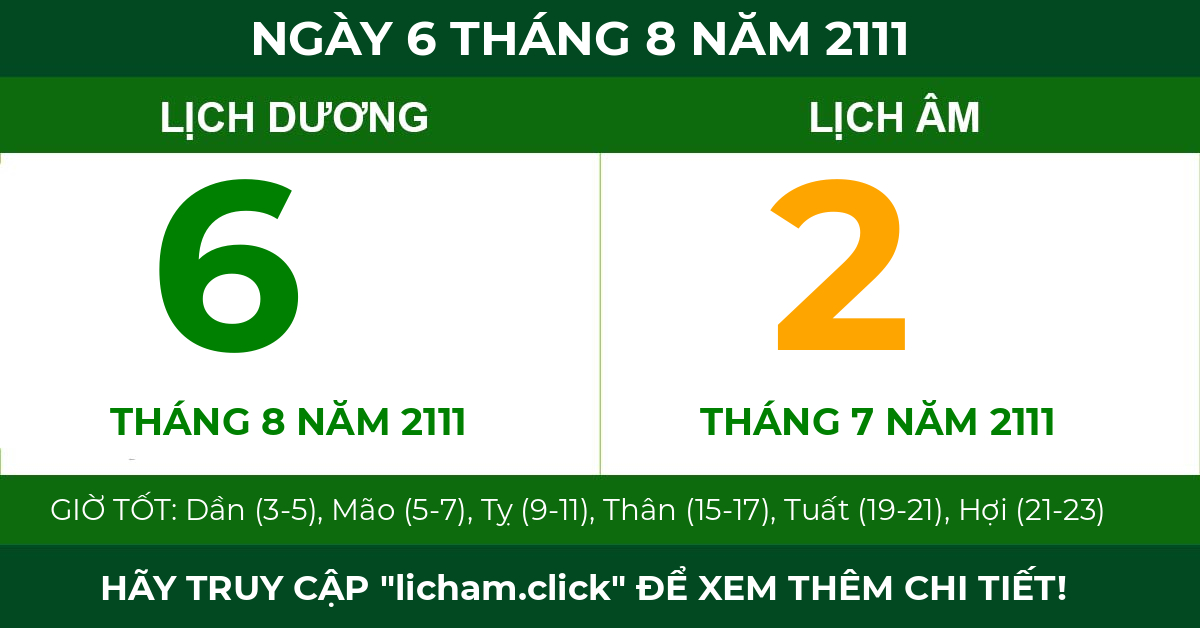 lịch âm ngày 6 tháng 8 năm 2111