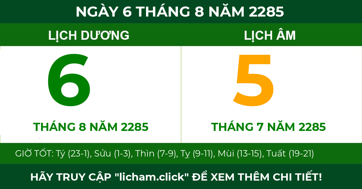 lịch âm ngày 6 tháng 8 năm 2285
