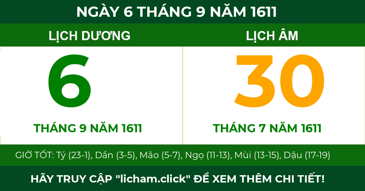lịch âm ngày 6 tháng 9 năm 1611