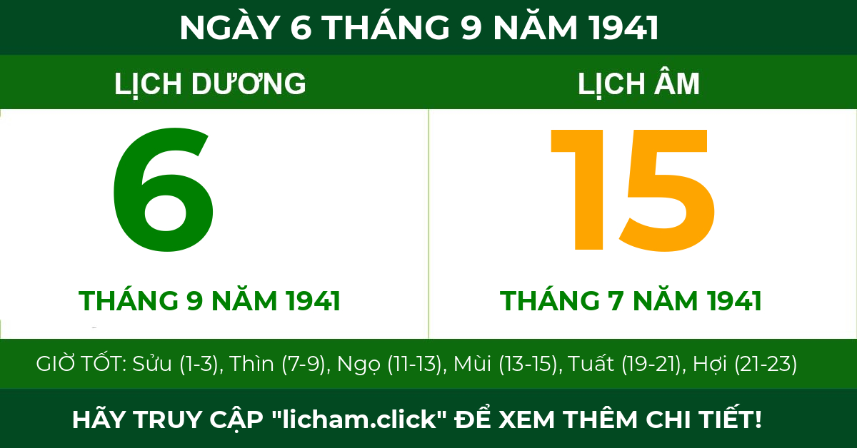 lịch âm ngày 6 tháng 9 năm 1941