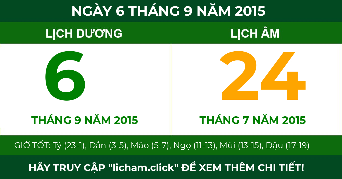 lịch âm ngày 6 tháng 9 năm 2015