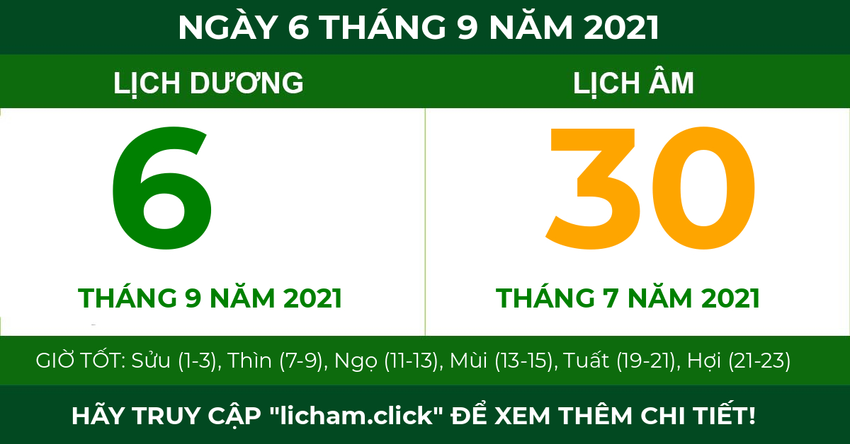 lịch âm ngày 6 tháng 9 năm 2021