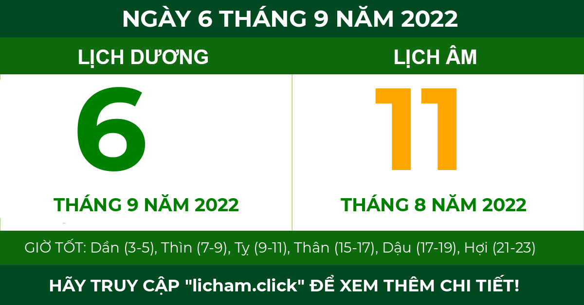 lịch âm ngày 6 tháng 9 năm 2022