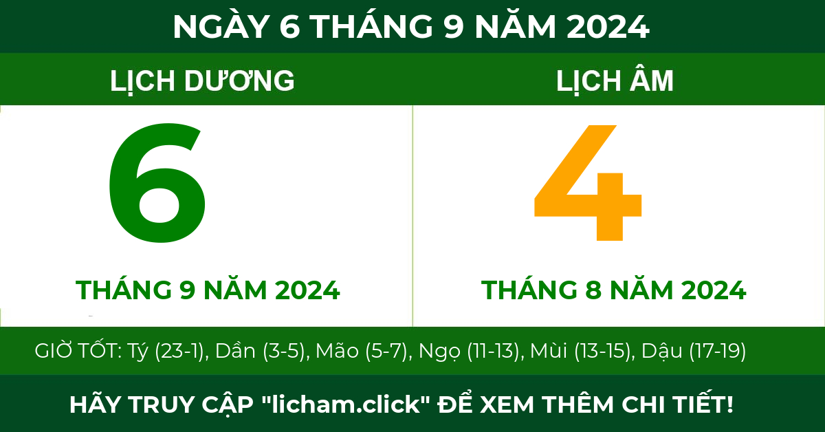lịch âm ngày 6 tháng 9 năm 2024