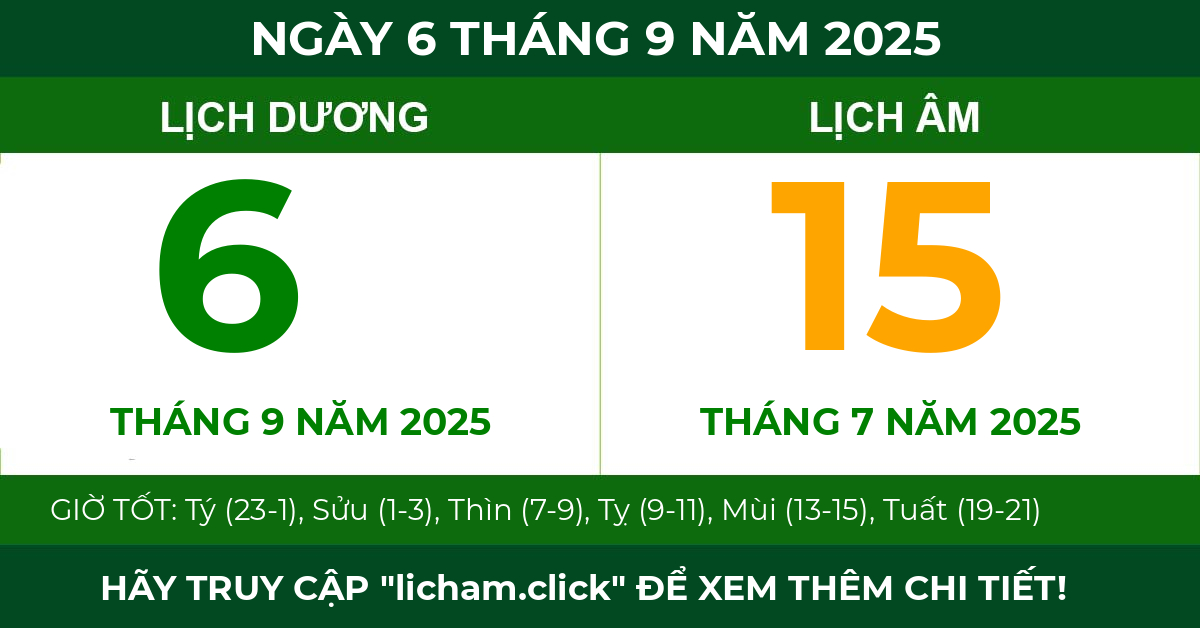 lịch âm ngày 6 tháng 9 năm 2025