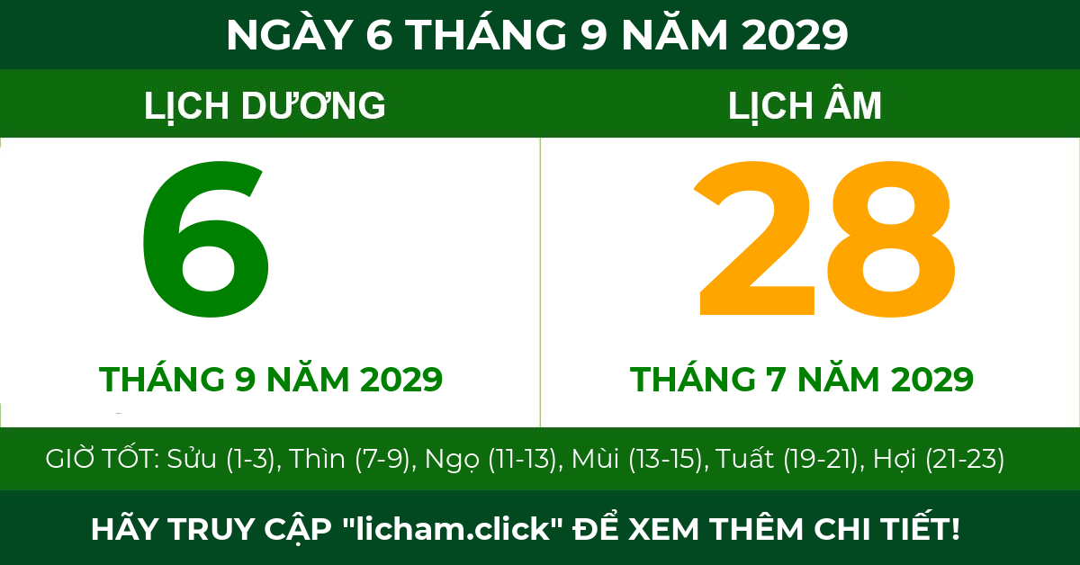 lịch âm ngày 6 tháng 9 năm 2029