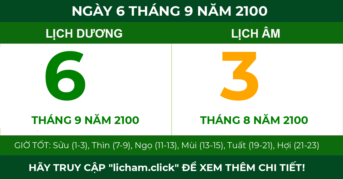 lịch âm ngày 6 tháng 9 năm 2100