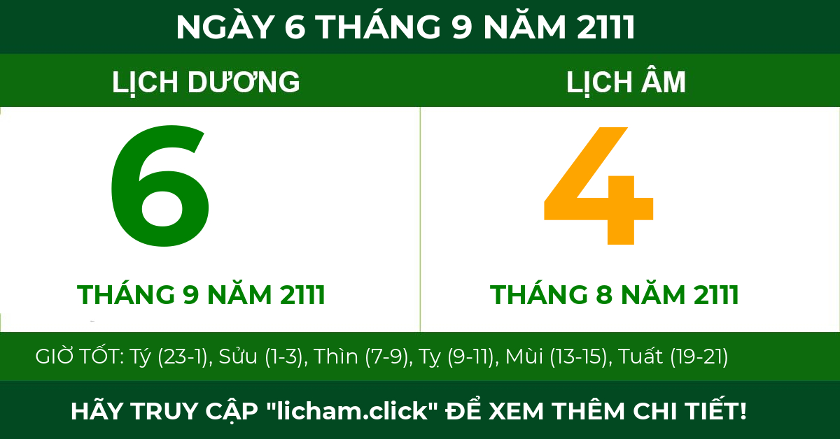 lịch âm ngày 6 tháng 9 năm 2111