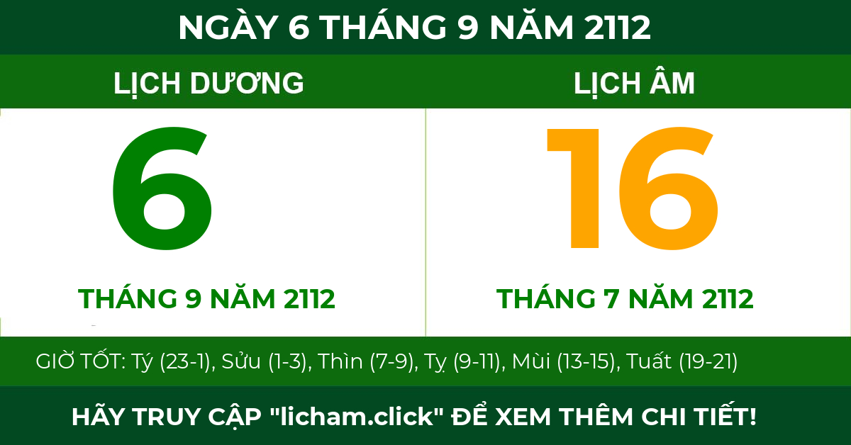 lịch âm ngày 6 tháng 9 năm 2112