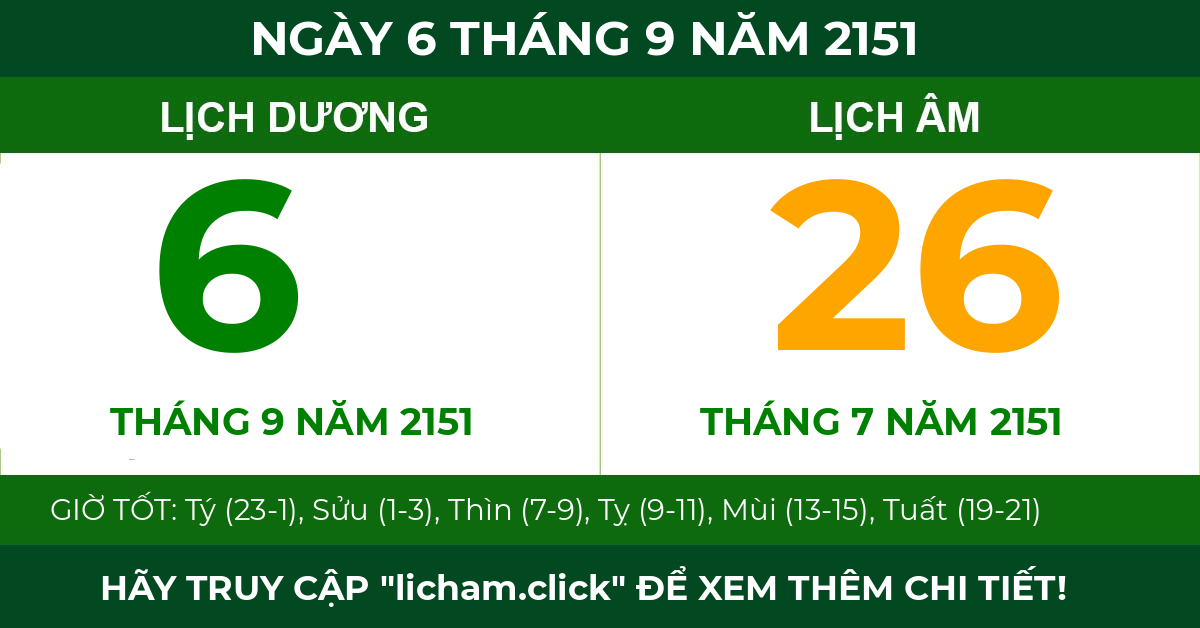 lịch âm ngày 6 tháng 9 năm 2151